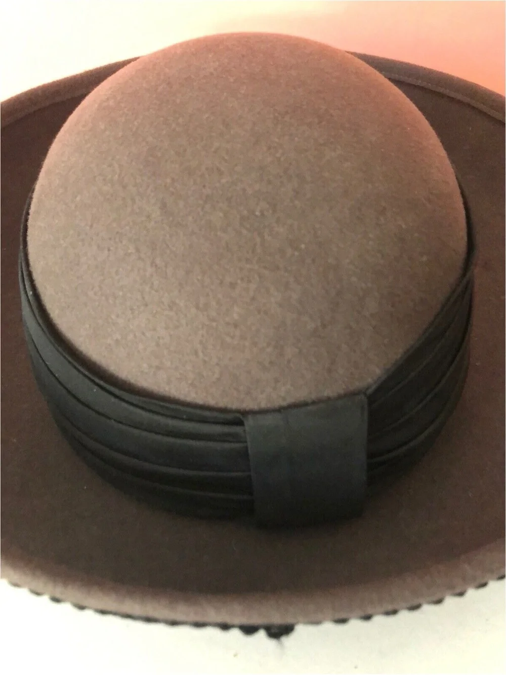 Womens Felt Wide Brim Hat with Ribbon Band - Taupe